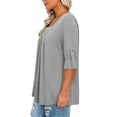 thumbnail image 4 of RYRJJ Plus Size Tops for Women 3/4 Rolled Sleeve Tunics Pleated Front Square Neck T-Shirts Dressy Casual Loose Fit Blouses, 4 of 9
