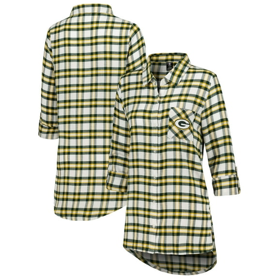 Women's Concepts Sport Green Green Bay Packers Sienna Plaid Full-Button Long Sleeve Nightshirt