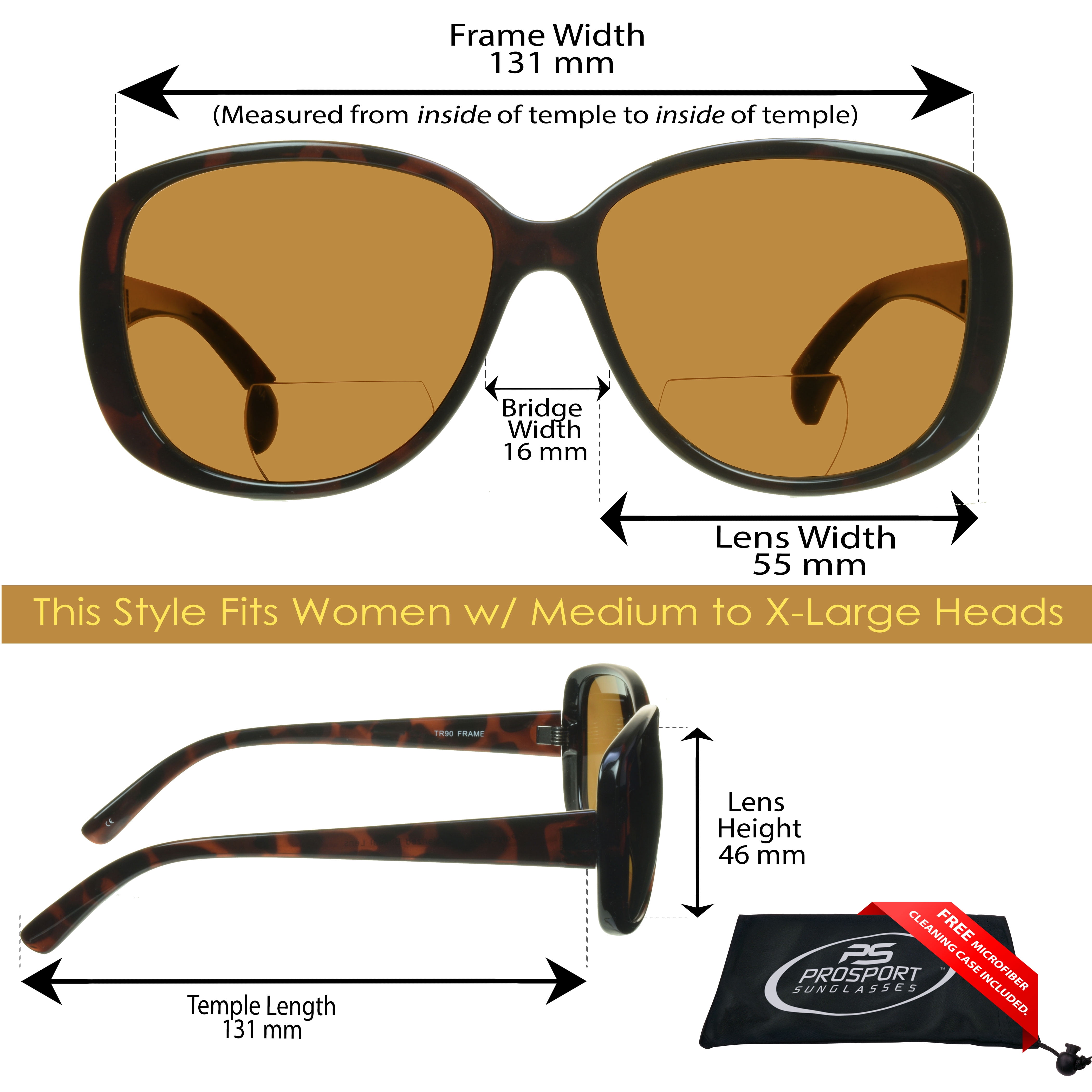 proSPORT Women Polarized Bifocal Reading Fashion Oversized Sunglasses
