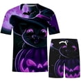 thumbnail image 3 of Conjunto de blusa y pantalones de manga corta con estampado 3D de camiseta de cuello redondo de Halloween informal para hombres Pompotops oipoqjl35818, 3 of 7