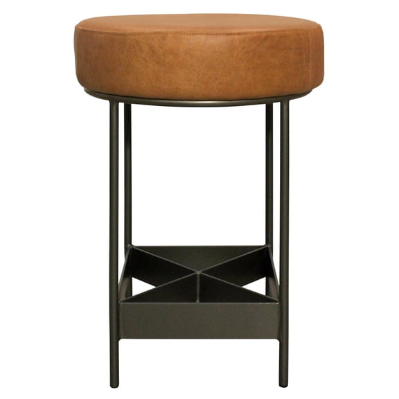 Emmett Counter Height Stool in Modern Tan Authentic Leather on Metal Frame