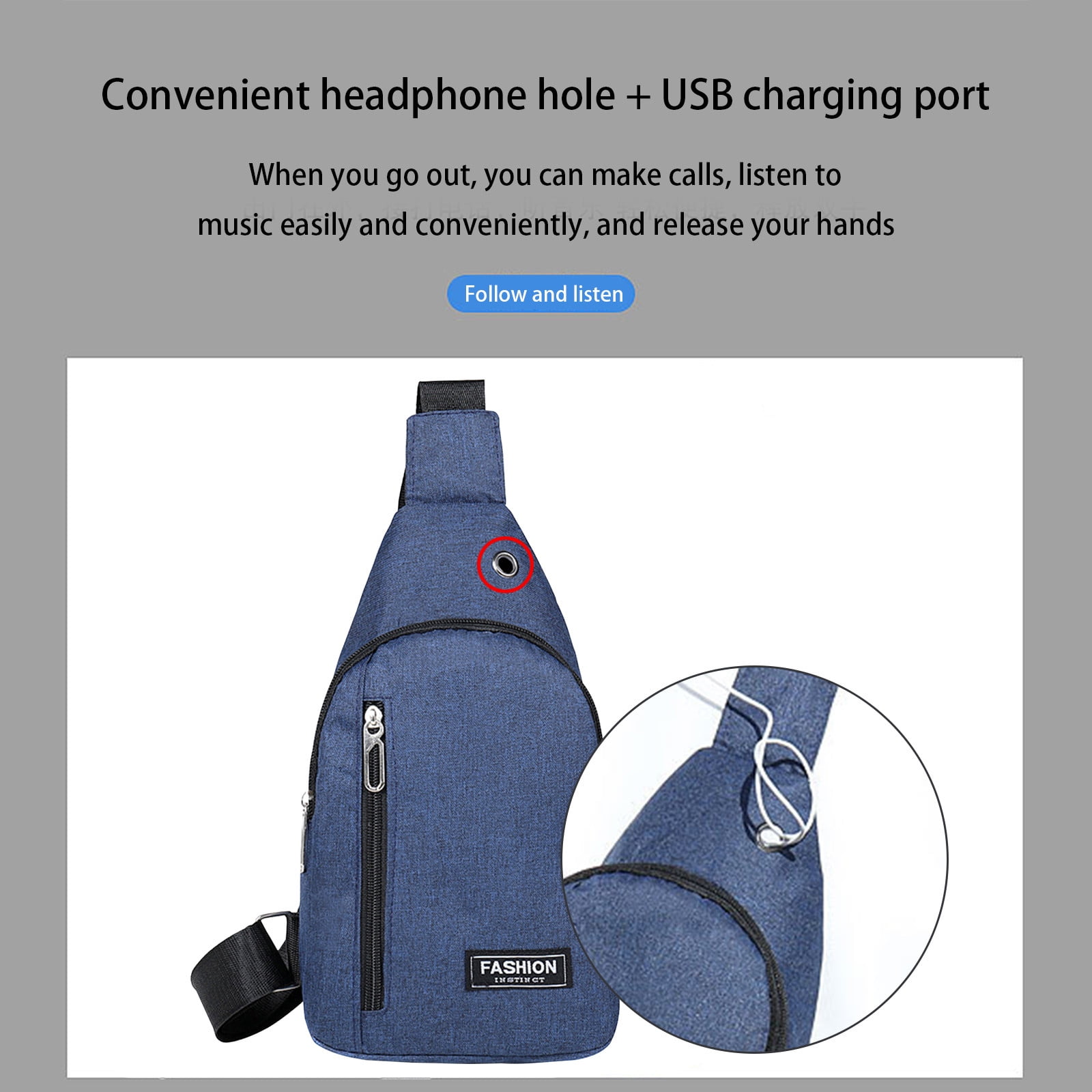 Beforeyayn Chest Bag Men's Business Anti-Theft Shoulder Bag Technology USB Portable Outdoor Men's Cross-body Chest Bag, Size: 32, Blue