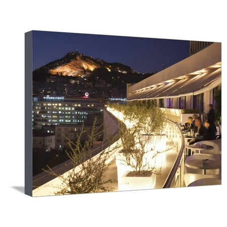 Outdoors Terrace Rooftop Design Ideas Rooftop Terrace Bar at the Athens Hilton with Lykavittos Hill Illuminated at Night, Athens, Greece, Stretched Canvas Print Wall Art By Martin Child ()