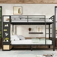 thumbnail image 3 of Queen over Queen Metal Bunk Bed, Heavy Duty Bunk Beds with Pegboard, Clothes Rack and 2 Pull-out Drawers, No Box Spring Needed, Black, 3 of 8