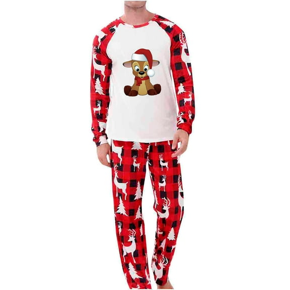 Fesfesfes Xmas Pjs Sets Parent-Child Warm Christmas Suit Printed Plaid Fashion Home Wear Pajamas Long-Sleeved Trousers Two-Piece Set(Dad) On Sale