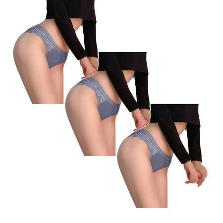 

Womens Underwear Brief Transparent Lace Splicing Cotton Hollow Breathable Quality Panties3PC