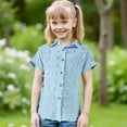 thumbnail image 5 of Gamivast Placed Girls Short Sleeve Button Down Shirts Casual V Neck Casual Shirts Solid Color Tops with Pockets Blue Placed by Me to be Delivered, 5 of 8