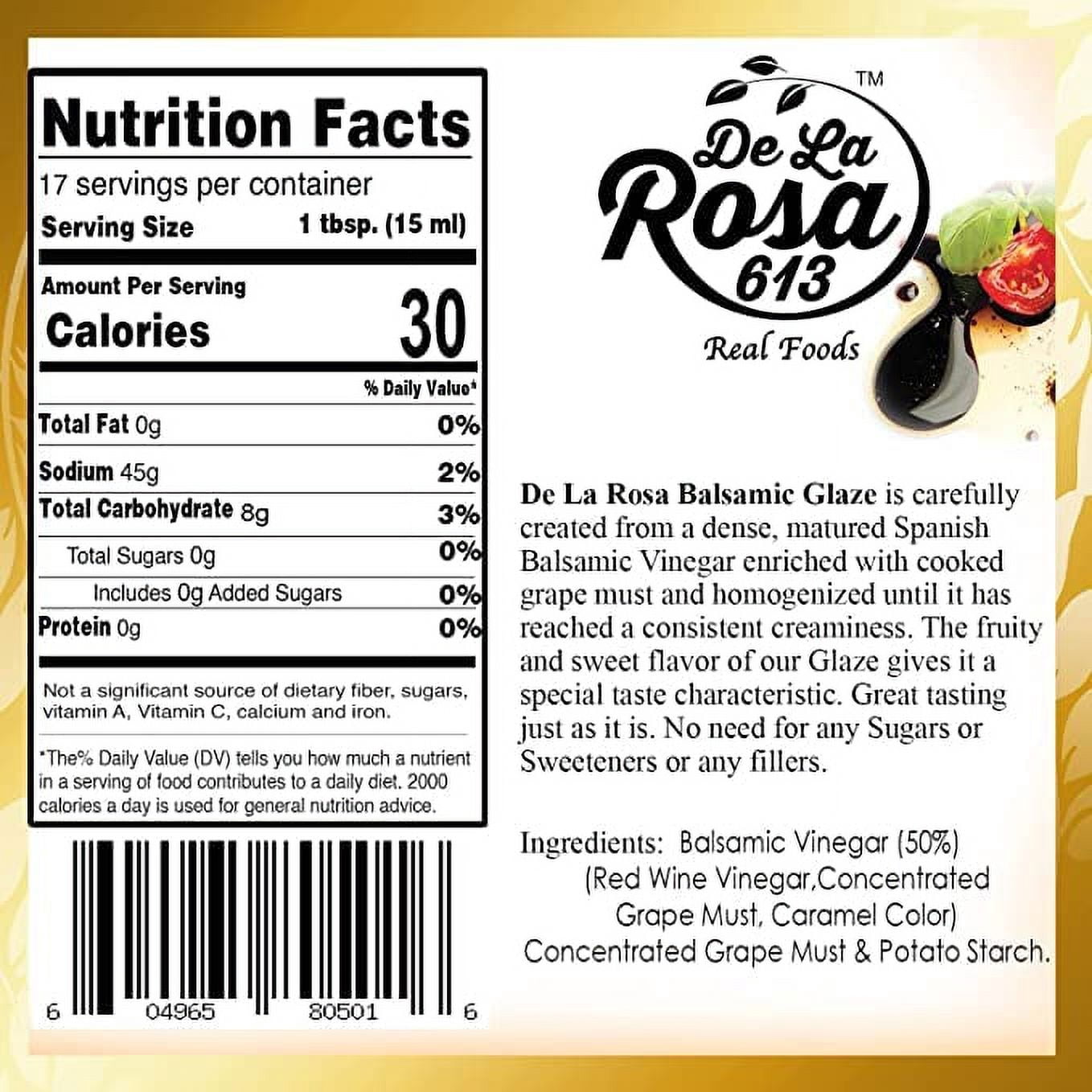 De La Rosa 613 Balsamic Glaze, Vegan, Kosher, 8.45 Oz (Pack of 2)