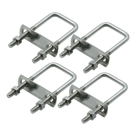 4 Pcs M8 Square U-Bolts, 1-5/8" (40mm) Inner Width, 100mm Length with Nuts and Round Washers, Carbon Steel for Boats, Pipelines, and Trailers