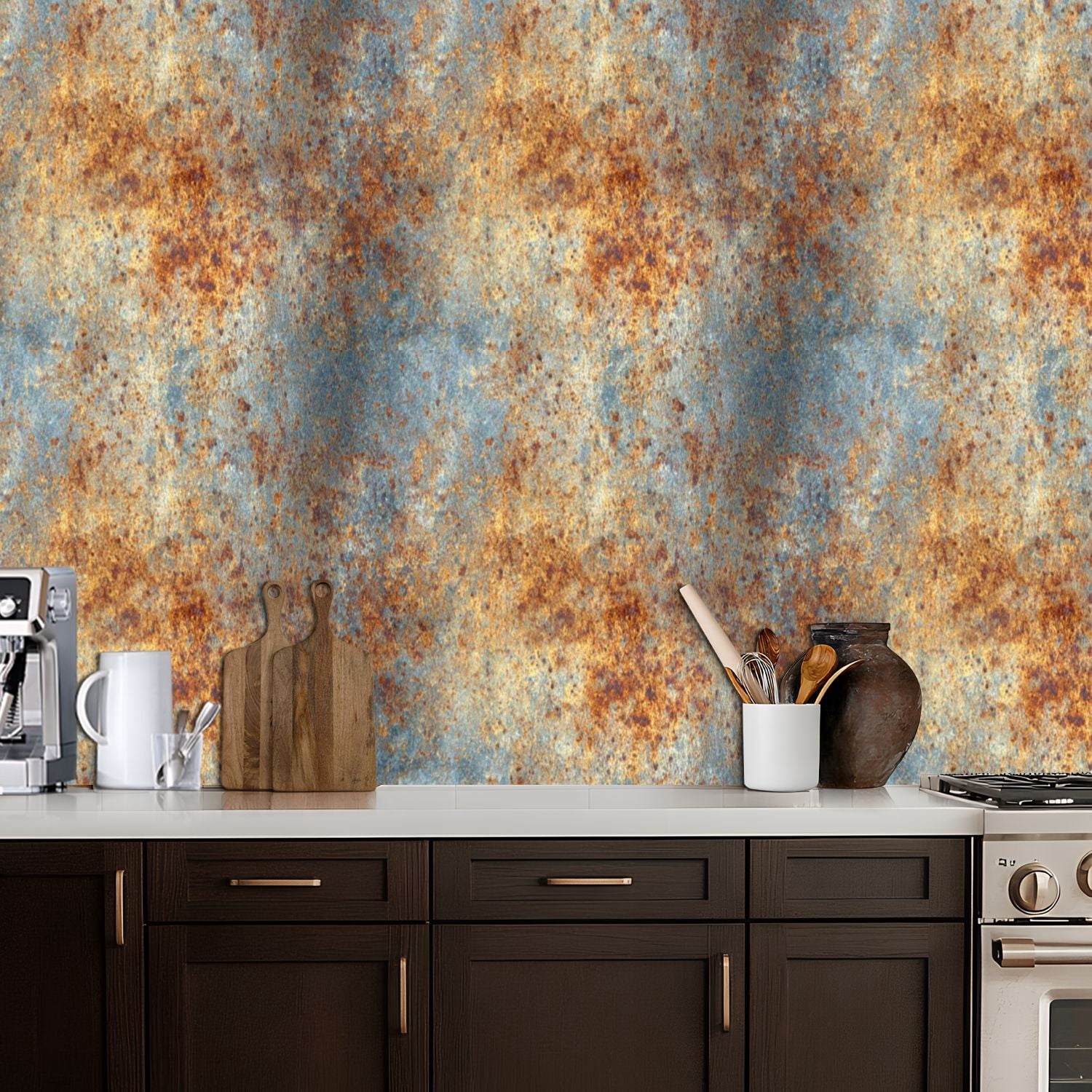 Vintage Peel and Stick Wallpaper Rusty Metal Texture Weathered Blue Orange Wall Mural 17.7in x 9.8ft Self Adhesive Removable Wall Paper Renter Friendly Wallpaper for Nursery Bedroom Cabinets