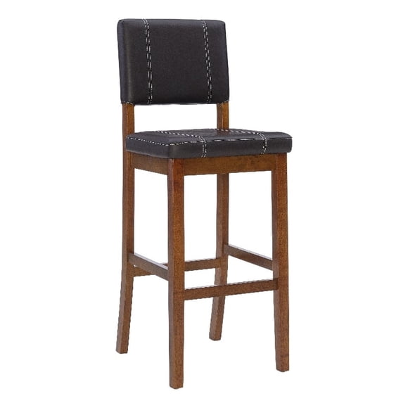 Linon Milano 30.5" Solid Wood & Faux Leather Bar Stool in Dark Brown