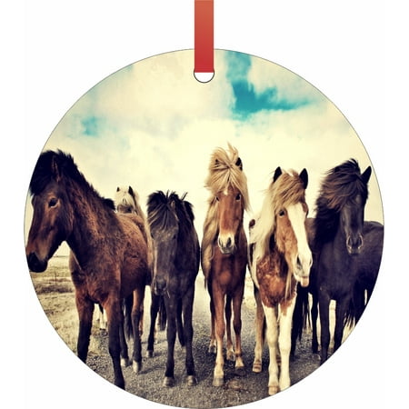 Yard Ornaments Horse Ornaments Christmas Horse Trail Rustic Woodsy Style Double Sided Flat Round Shaped Ornament Xmas Tree Christmas Décor - Christmas Room Décor and Ornament Yard Decorations ()