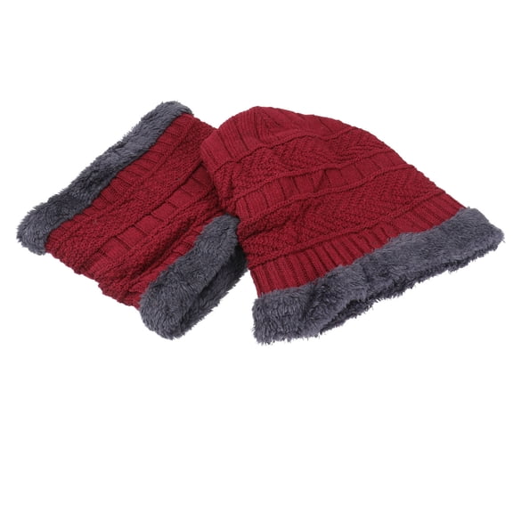 Minkissy Red Knitted Beanie and Scarf Set with Soft Texture for Comfortable Winter Wear
