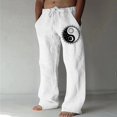 thumbnail image 2 of Pantalones casuales de lino para hombre, estampado de mariposas y pájaros, talla grande, sueltos, ligeros, elásticos, con cordón, para exteriores, playa, yoga 016-blanco G 016-blanco G Xishao ropa, 2 of 2