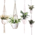 thumbnail image 1 of Macetero colgante de macramé, resistente y exquisito, cuerda de algodón, 4 patas, flores de macramé tejidas a mano para decoración de balcones y jardines (4), 1 of 5