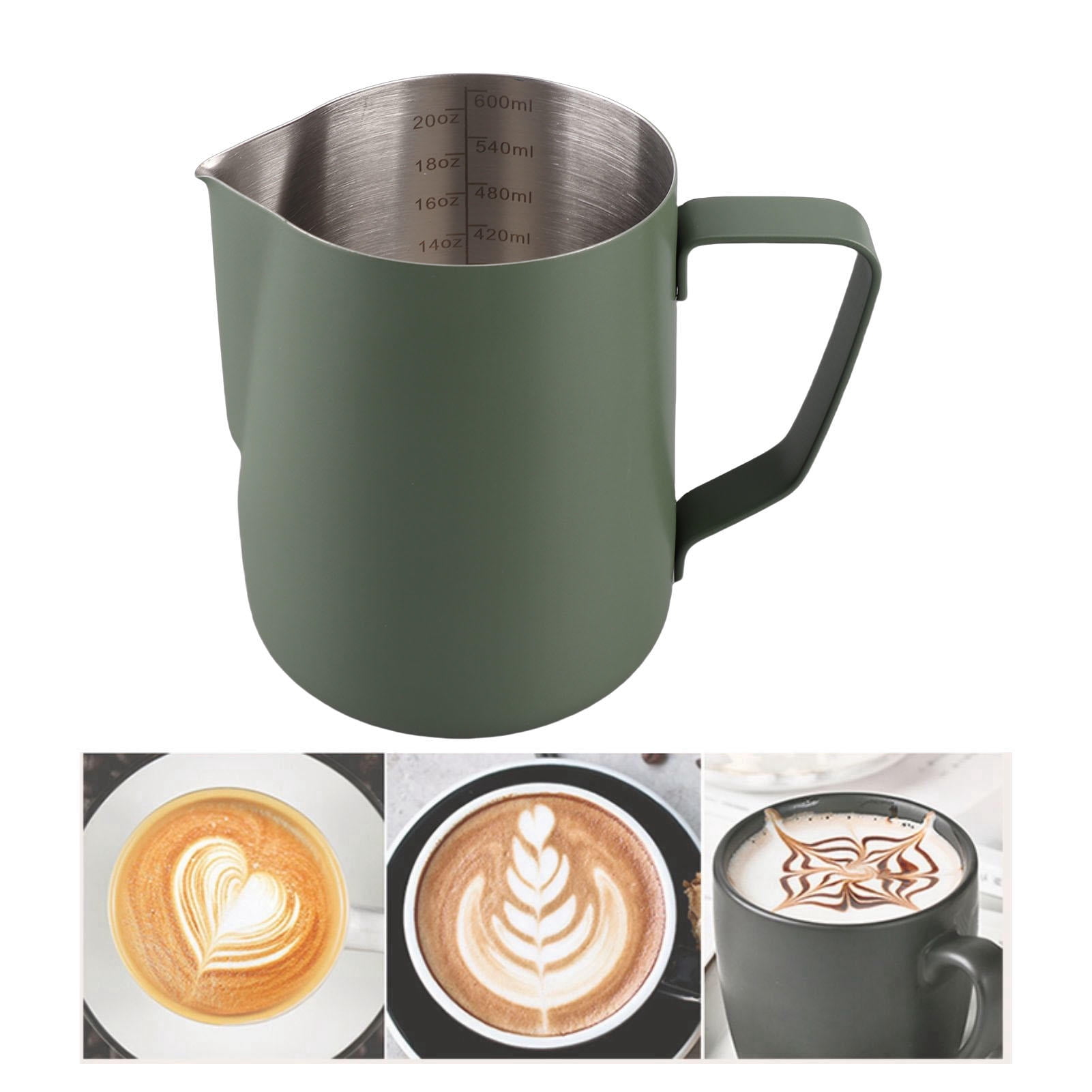 LAZIOEGR 600ML 304 Stainless Steel Coffee Frothing Pitcher with Inner Scale & Pointed Mouth for Latte Art