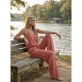 thumbnail image 4 of Cueply Lounge Sets for Women Summer 2 Piece Outfits Casual Tops Elastic Wide Leg Pants with Pockets, 4 of 9