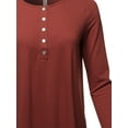 thumbnail image 4 of A2Y Women's Premium Solid Long Sleeve Dolphin Hem Shell Button Henley Top Shirt Fired Brick M, 4 of 6