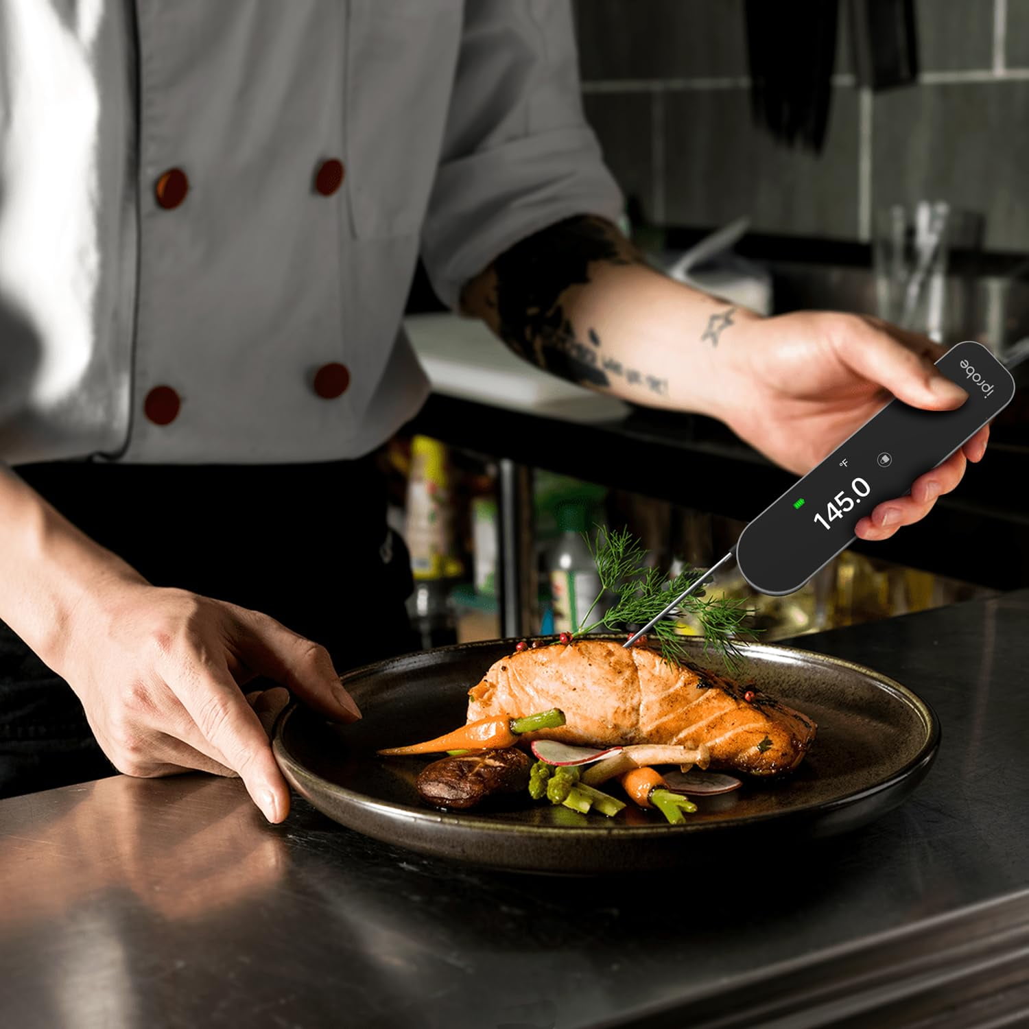 0.5 Sec  Read Digital Meat Thermometer with ±0.5 ° F Accuracy, IP67 Waterproof, Rechargeable Food Thermometer, Motion-Sensing Auto-Flip TFT Screen for Cooking, Kitchen, Oven, Grill, Candy, BBQ