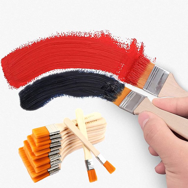 Pinceles planos con mango de madera Pincel plano grande para pintura acrílica Pinceles profesionales planos para pintura acrílica Pincel de nailon utilizado para pintar y limpiar pintura mural (12 piezas) LingWen 1327534117783