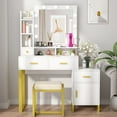 thumbnail image 2 of Vanity Set with LED Lighted Mirror, Large Makeup Desk Vanity Table with Cushioned Stool, Storage Shelves, Drawers, Dressing Table for Bedroom (White) by PAKASEPT, 2 of 10