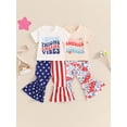 thumbnail image 3 of Toddler Baby Girl 4th Of July Outfits Short Sleeve T-Shirt Stars Stripes Bell Bottoms Summer 2PCS Clothes, 3 of 9