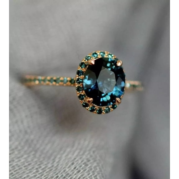 Divine_creation 2.00 Ct Oval Cut Lonodon Blue Topaz Womens Engagement Ring 14K Rose Gold Plated 925 Sterling Silver -4.5