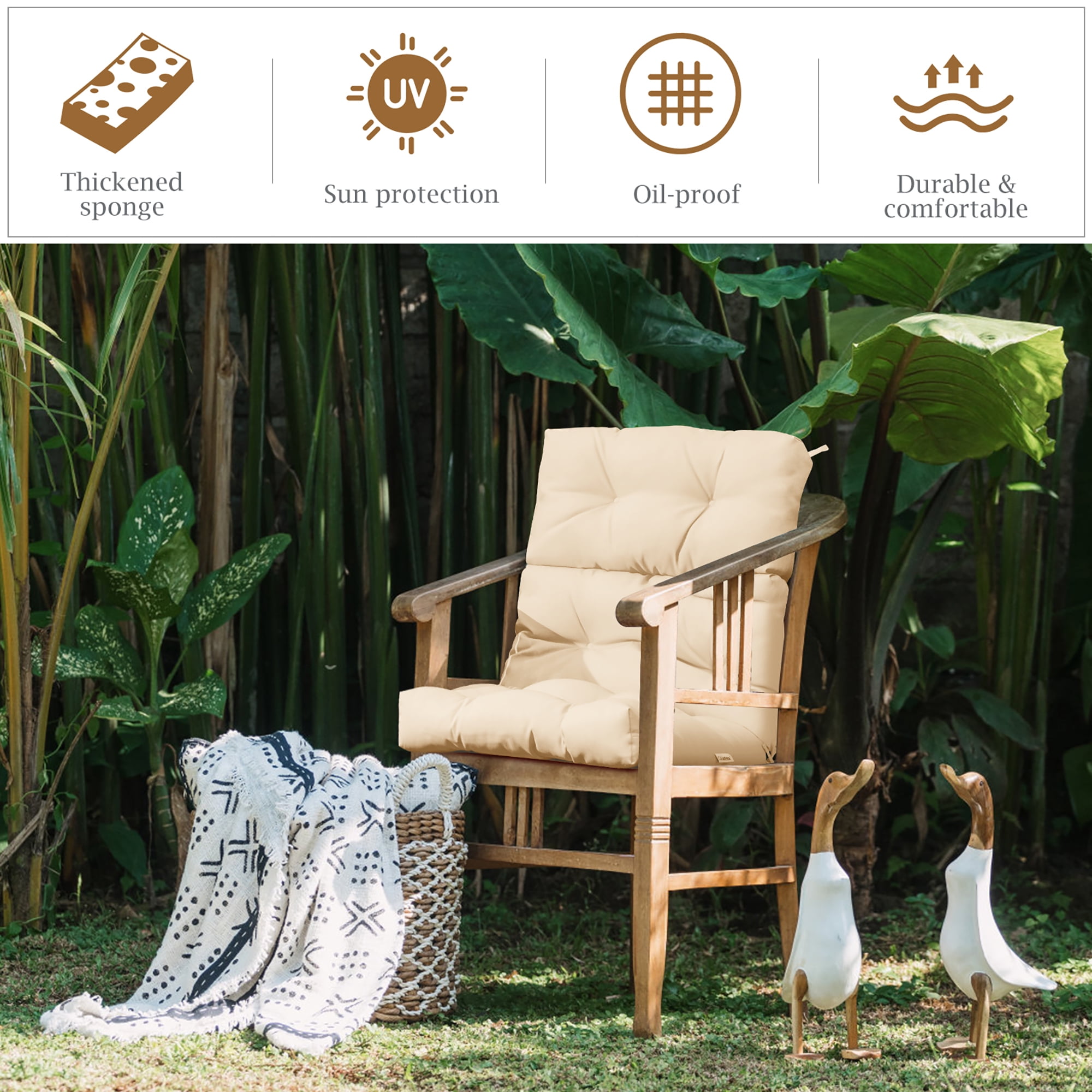 Costway 22'' x44''  Indoor Outdoor  Back Chair Cushion Tufted Pillow Patio Seating Pad Beige