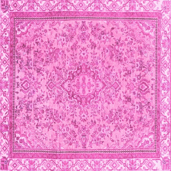 Ahgly Company Indoor Square Abstract Pink Modern Area Rugs, 7' Square