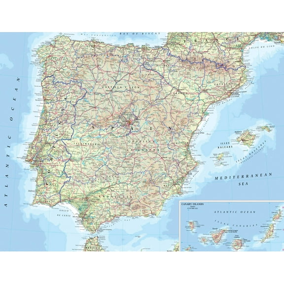 PALMETTO POSTERS Map of Spain and Portugal 24" x 31" Poster