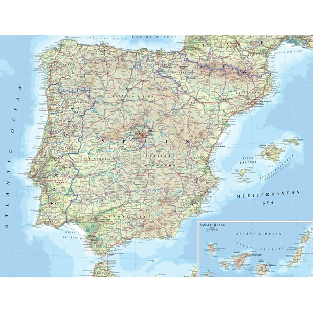 Palmetto Posters 24x31 Laminated Poster Large road map of spain and