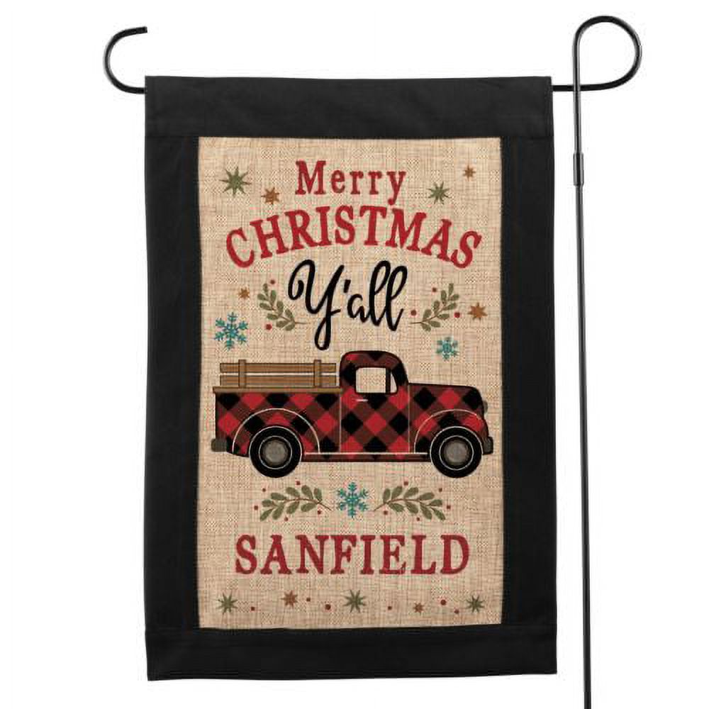 Personalized Merry Christmas Y'all Burlap Garden Flag
