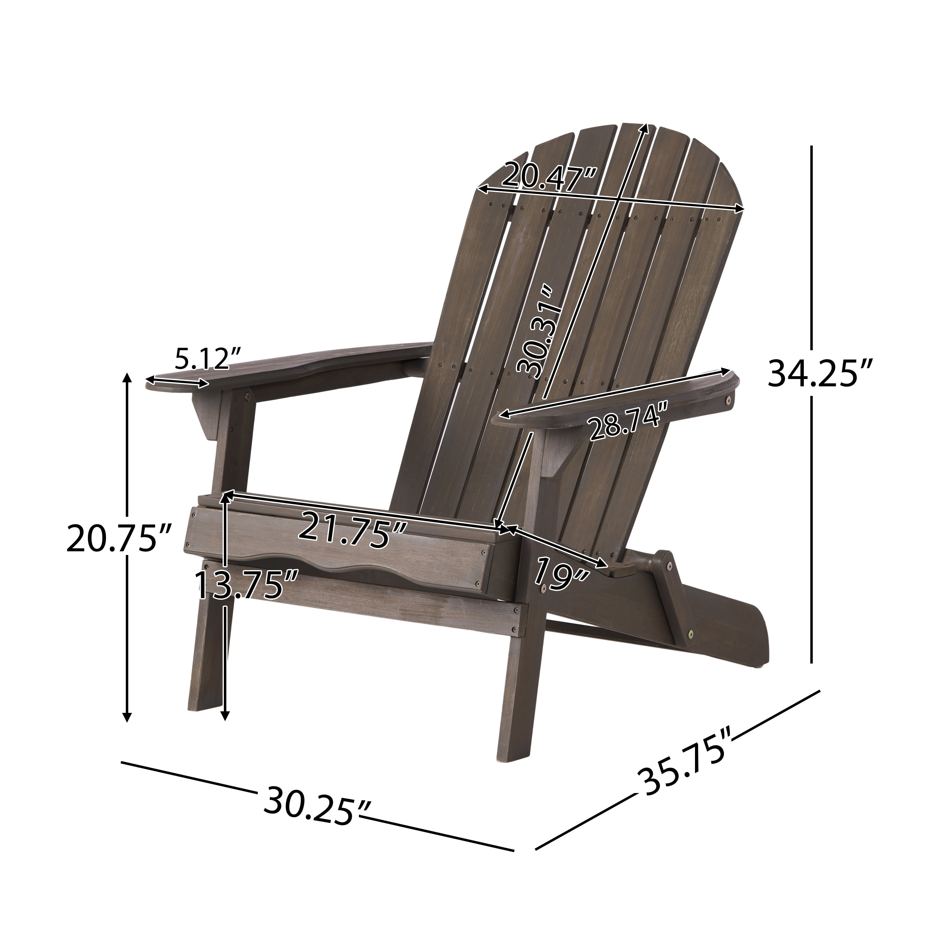 Denise Outdoor Rustic Acacia Wood Folding Adirondack Chair, Gray