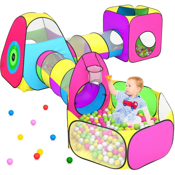 SweHouse 5PC Kids Play Tent for 3-6 Year Boys with Baby Tunnel & Ball Pits for Toddlers Indoor Outdoor Polyester Toys