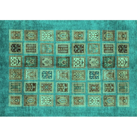 Ahgly Company Indoor Rectangle Abstract Turquoise Blue Modern Area Rugs, 8' x 10'