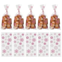 50pcs Snowflake Treat Bags, Cookie Bags with Twist Ties Candy Package Bags for Christmas Winter Party Favors, Pink