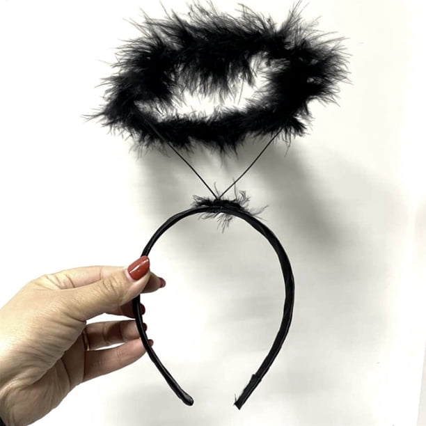 Diadema de ángel con halo para el Día del Niño, diadema de plumas de ángel, tocado para baile de Halloween