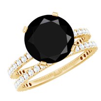 Rosec Jewels Lab Grown Black Diamond Wedding Bridal Ring Set - 10 mm Solitaire Engagement Ring with Wedding Band - AAAA Grade, 14K Yellow Gold, US 13.00