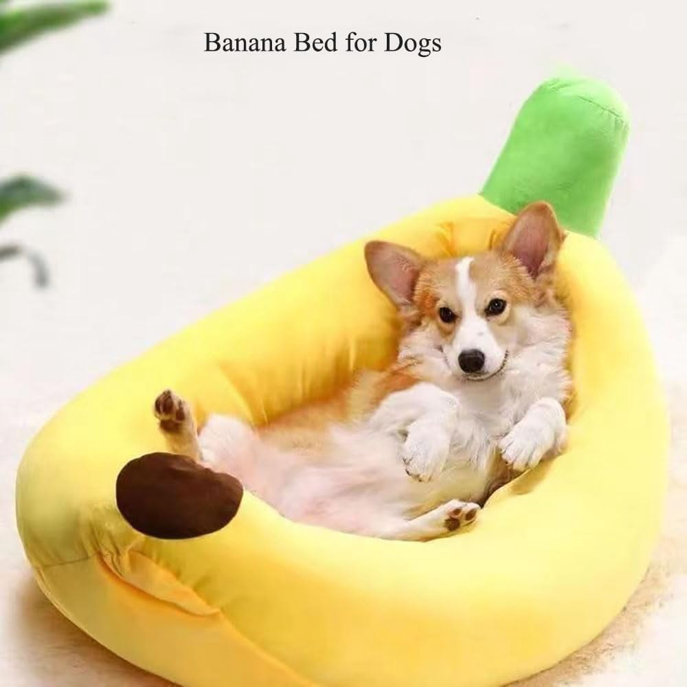Banana Bed for Dogs, Banana Dog Bed, Pet Nest Cute Soft Washable Bananas Pet Beds with Removable Cushion