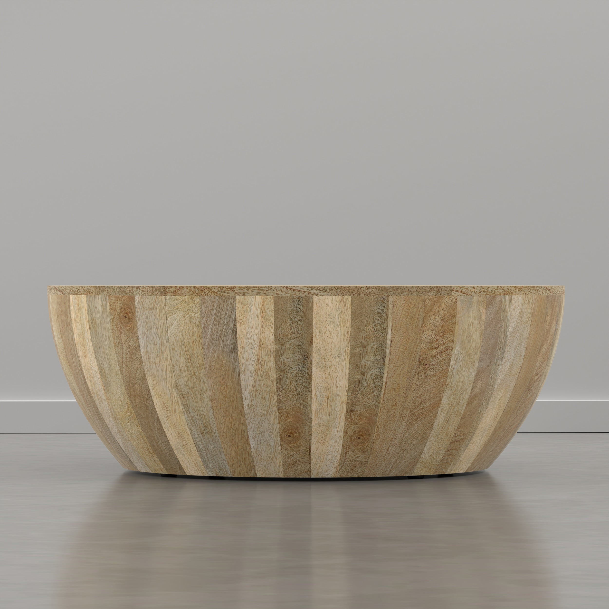 Simpli Home Elmbrook 34 inch Wide Solid Mango Wood Drum Coffee Table, Natural Blonde