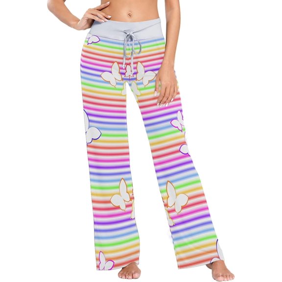 Women's Pajama Pants Butterflies Rainbow Comfy Stretch Sleepwear Essentials womens Lightweight Lounge Terry Pajama Pant, X-Large