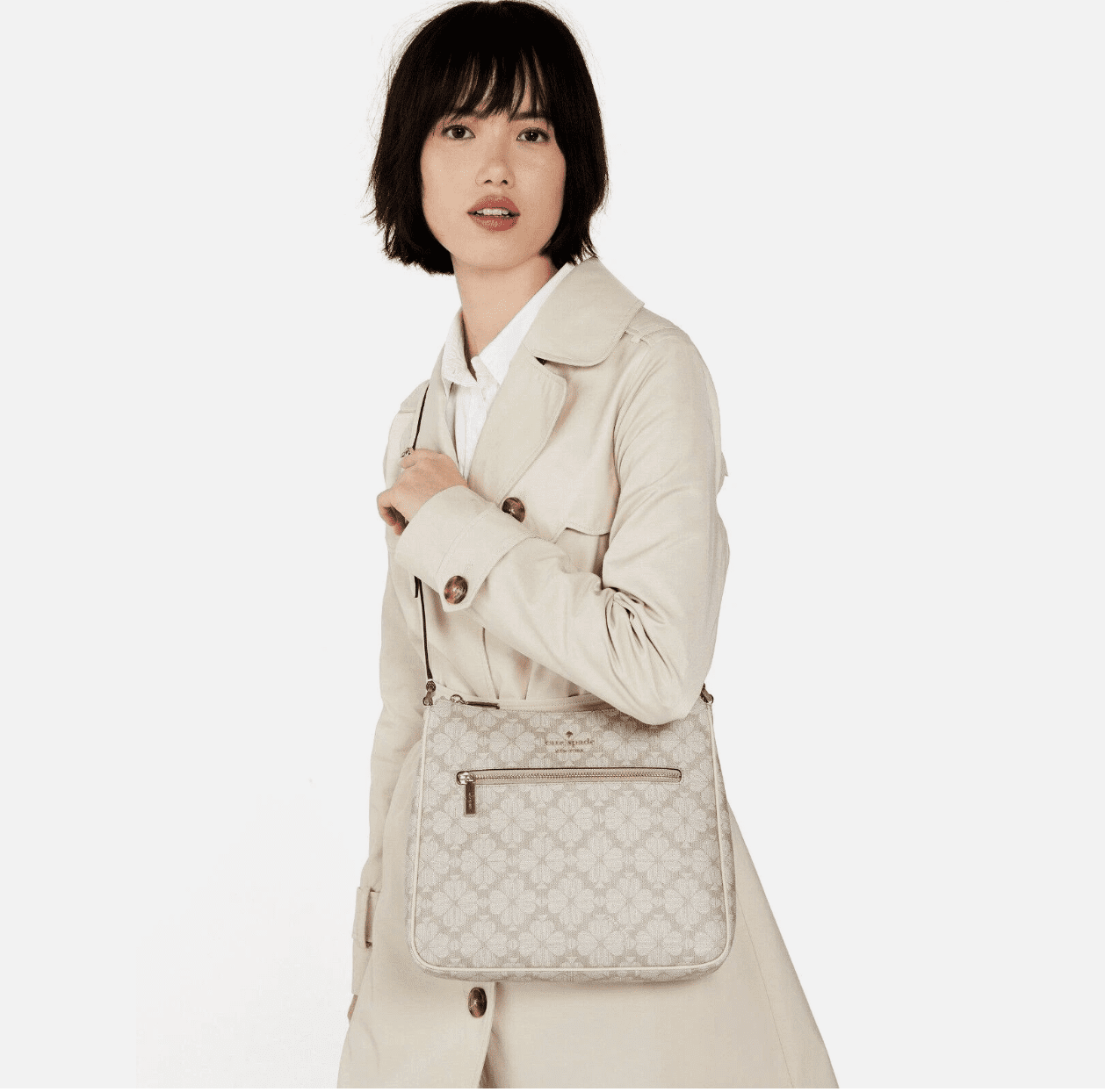 Kate Spade Signature Spade Flower Swingpack Crossbody Bag Dark Beige KG481 $329