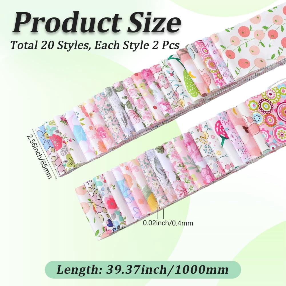 40Pcs Jelly Roll Fabric 39 x 2.6 Inch Cotton Quilting Strips Chinoiserie Floral Print Precut Patchwork Quilting Bundle for Sewing Crafting Blanket Rug Upholstery Home Decor Purse Crafts
