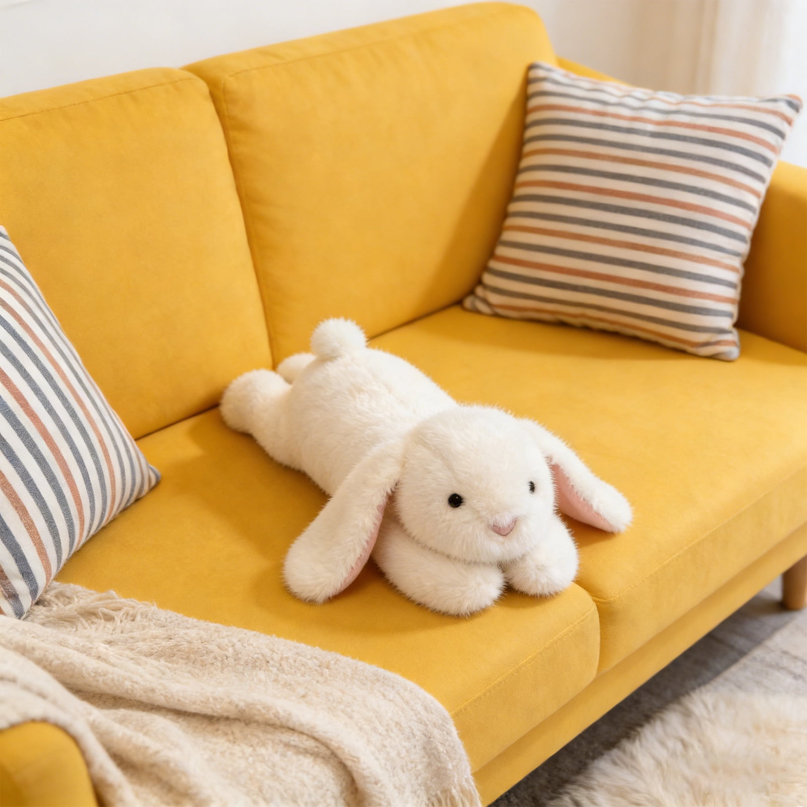 Fluffy Bunny Plush Toy, Cute Rabbit Stuffed Animal, Soft Comfort Pillow for Girls Birthday Gift, Companion Cuddly Doll for Bedroom Decor