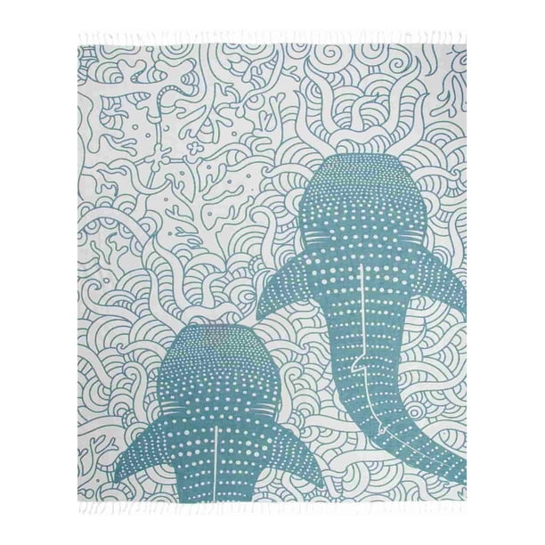 Toalla de playa Sand Cloud Whale Shark Turquesa 100% algodón