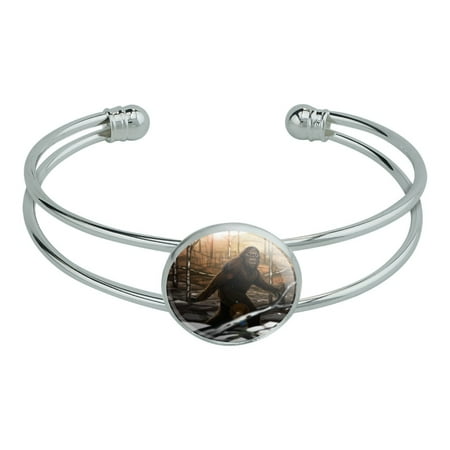 Wood Bangle - Bigfoot Sasquatch Walking in the Woods Novelty Silver Plated Metal Cuff Bangle Bracelet