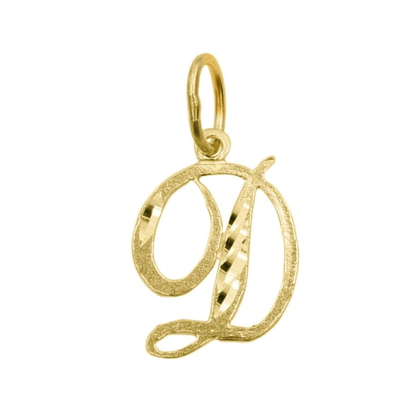 Precious Stars 14K Yellow Gold Diamond-cut Cursive Letter Unisex Initial 'D' Pendant - No Chain, Pendant Only