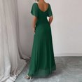 thumbnail image 4 of Laqbezok Evening Gown Dress, Women's V-Neck Mesh Flare Sleeve Formal Maxi, Elegant Ruched Bodycon Party Wedding Guest Dress with Split Hem, 4 of 5