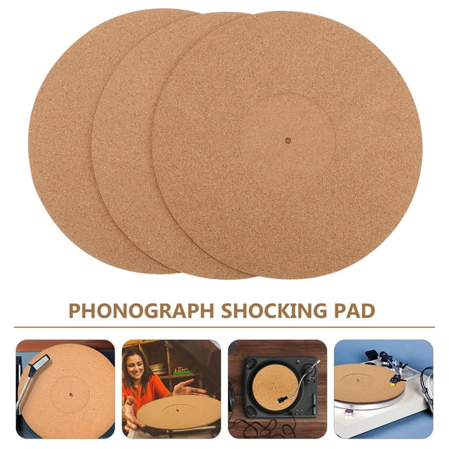 KAKOWELY 3 Pcs Tapis en Liège Marron Clair pour Plat de Disque Réduire les Fluctuations de Disque Écouter de la Musique