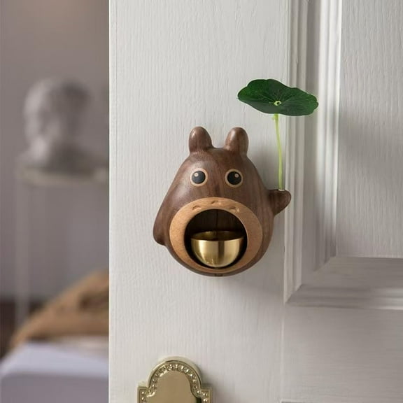 Wood Door Bell Black Walnut Cartoon Doorbell Dopamine Wind Chime Suction Ornament WoodyBeing, Shopkeepers Bell Totoro Shape Shopkeeper Bell For Door Opening